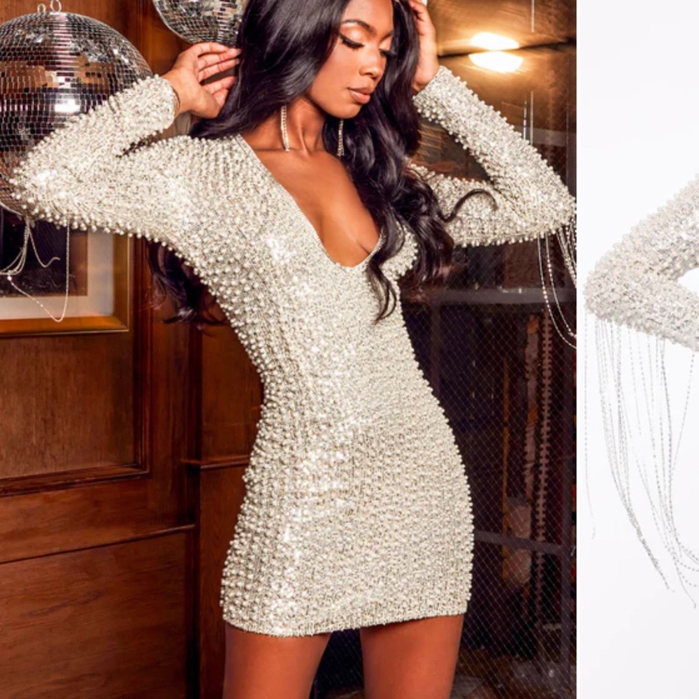 Fashion Nova beaded pearl mini dress S